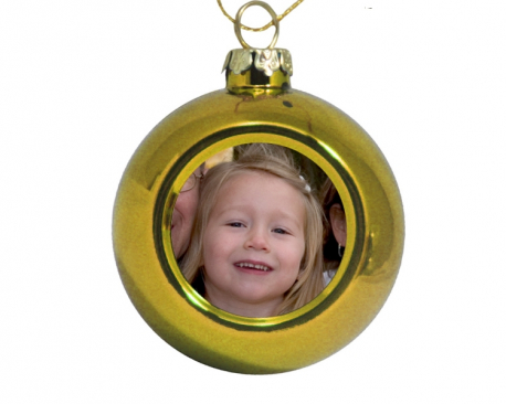 Petite boule de Noël dorée à personnaliser avec une photo
